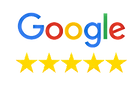 Google logo, showing 5 star reviews for 